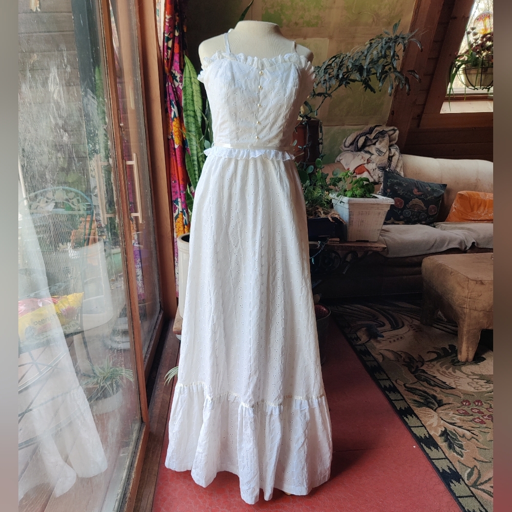 White Maxi Sundress with Eyelet Detail